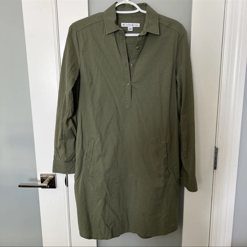 Southern Tide Popover Seersucker T-Shirt Dress Button Up Green Women’s XS  EUC